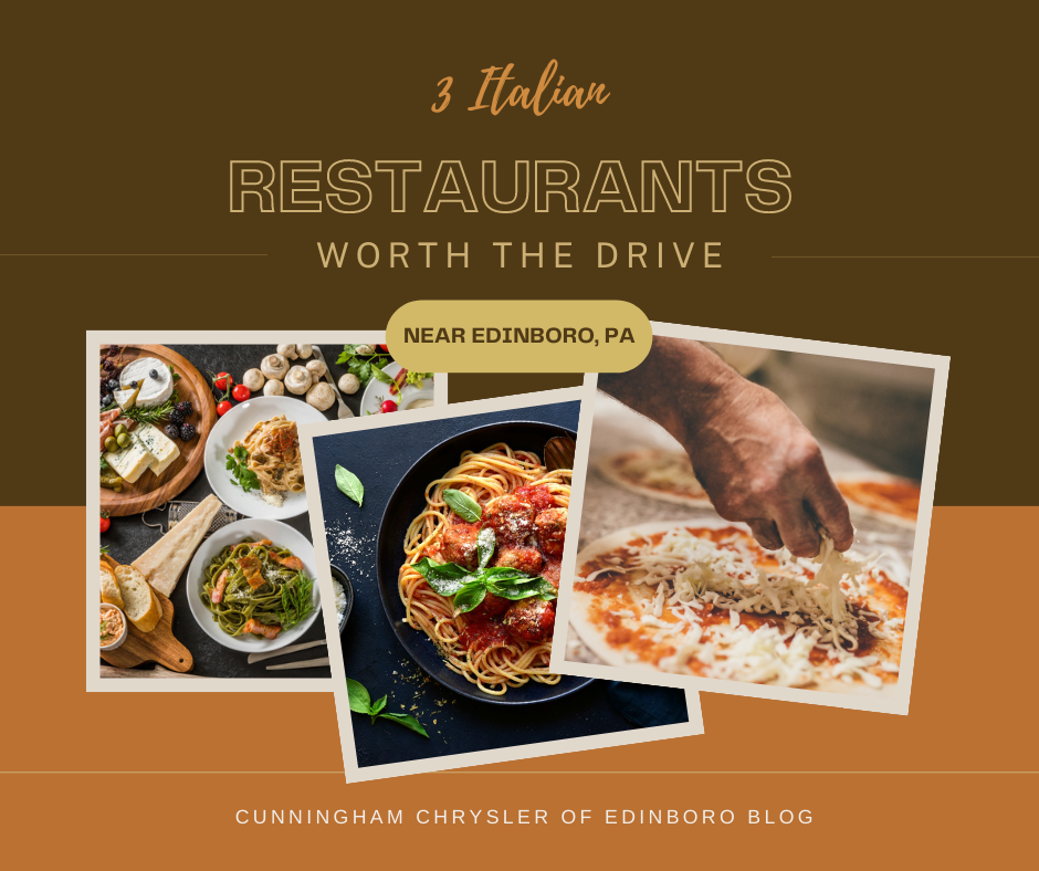 A graphic with photos of Italian food and the text: 3 Italian Restaurants Worth the Drive Near Edinboro, PA