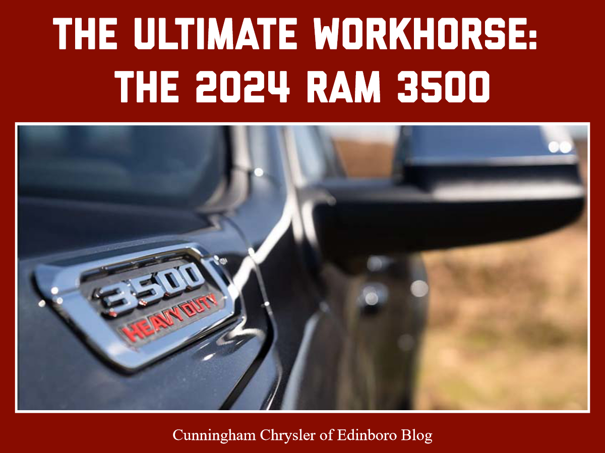 A graphic containing a photo of a RAM 3500 and the text: The Ultimate Workhorse: The 2024 RAM 3500